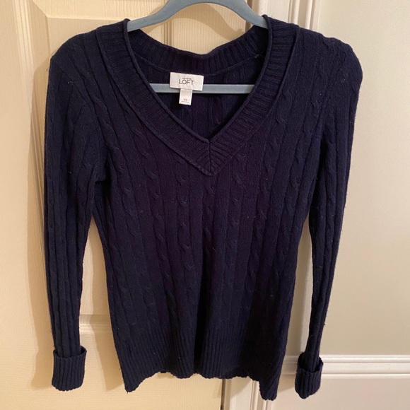 Loft Navy Wool V-Neck Sweater - Picture 1 of 4
